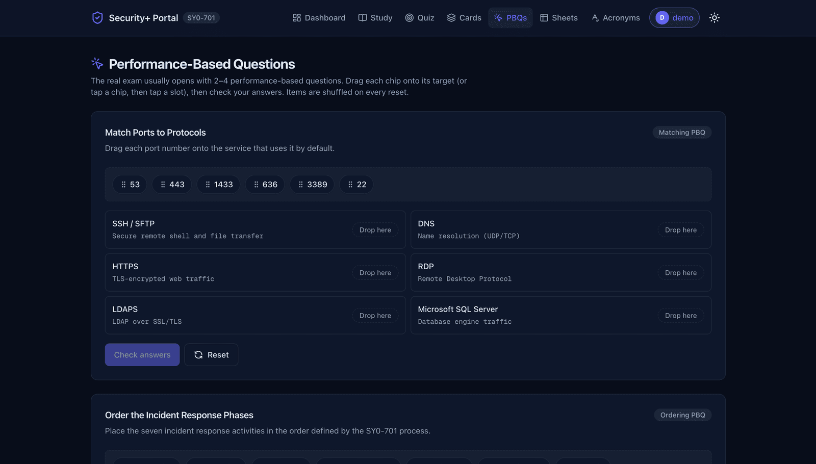PBQ labs, hands-on tasks